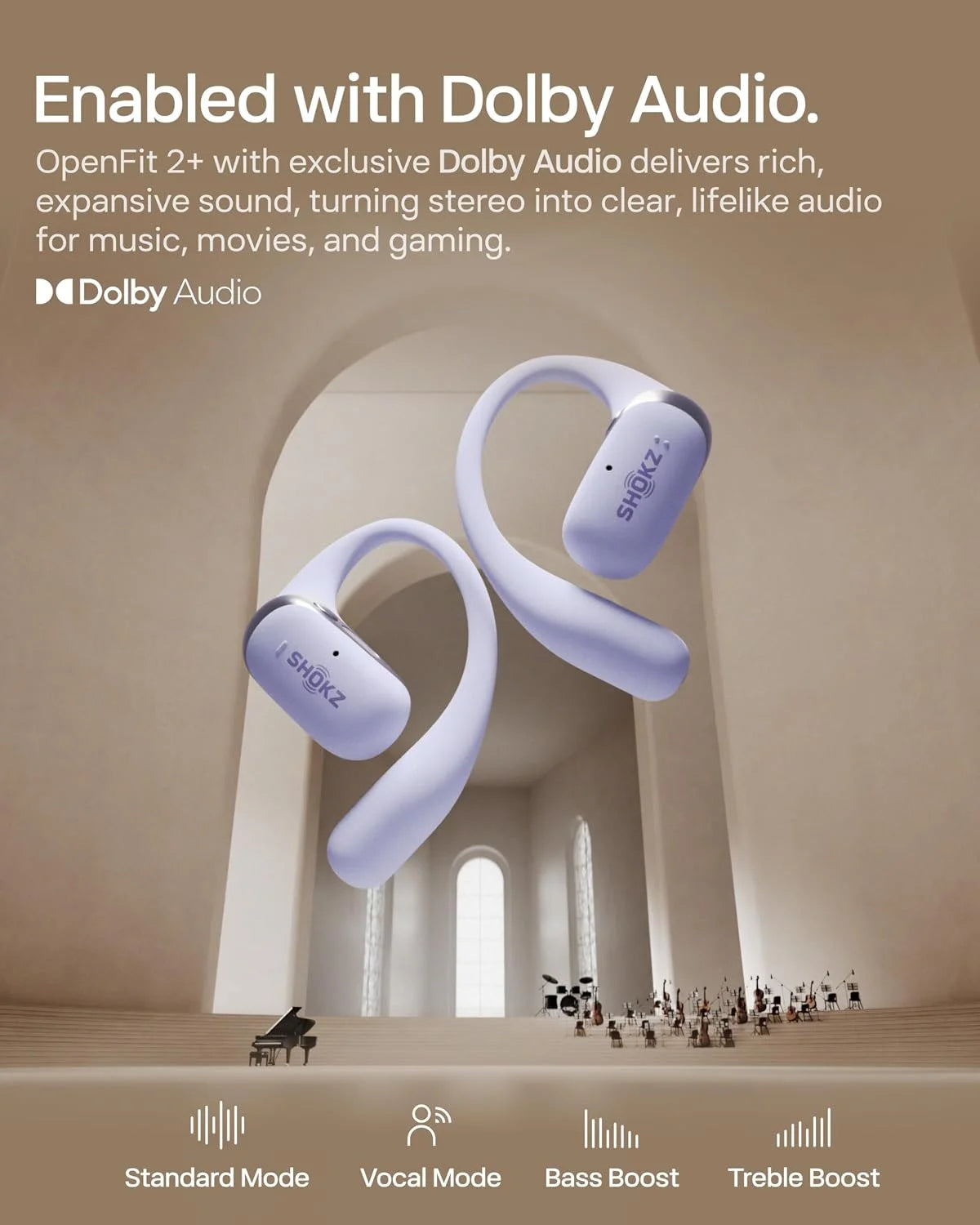SHOKZ OpenFit 2 Open-Ear Earhook Bluetooth Earbuds, White,48H Playtime