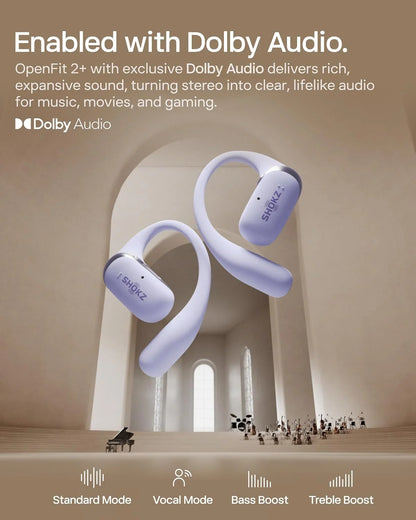 SHOKZ OpenFit 2 Open-Ear Earhook Bluetooth Earbuds, White,48H Playtime